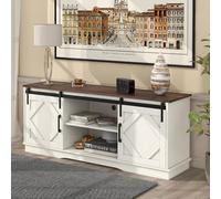 LINKHOO Grand meuble TV, buffet TV, avec 2 portes coulissantes classiques, étagères réglables pour salon salle à manger, style cottage moderne, capacité de charge 80 kg, 150*40*60 cm, marron blanc