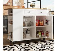 LINKHOO Îlot de Cuisine avec cloisons Amovibles, Armoire de Cuisine, Armoire Buffet, Chariot de Salle à Manger avec veines de Bois, équipé d'un Porte-Snack et d'une étagère pour Verres à vin, Blanc