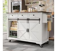 LINKHOO Îlot de Cuisine, Chariot de Service avec Plan de Travail Coulissant, avec 2 Portes et 3 tiroirs, avec Grain de Bois, 140 * 45 * 94 cm, Blanc