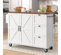 LINKHOO Îlot de Cuisine, Chariot de Service avec Plan de Travail Coulissant, avec 2 Portes et 3 tiroirs, avec Grain de Bois, 140 * 45 * 92.5 cm, Blanc