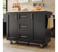 LINKHOO Îlot de Cuisine, cloisons Amovibles, roulettes Amovibles comme armoires de Cuisine, Chariot-Restaurant avec établi et veines de Bois, Porte-Serviettes latéral à roulettes, Noir