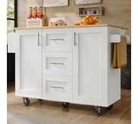 LINKHOO Îlot de Cuisine, cloisons Amovibles, roulettes Amovibles comme armoires de Cuisine, Chariot-Restaurant avec établi et veines de Bois, Porte-Serviettes latéral à roulettes, Blanc