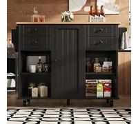 LINKHOO Ilot de Cuisine Moderne, Armoire de Cuisine, Chariot de Repas avec veines de Bois, Espace de Rangement Multifonctionnel et cloisons Amovibles, 127×46×91,5cm, Noir