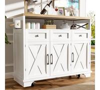 LINKHOO Ilot de Cuisine Moderne, Armoire de Cuisine, Chariot de Repas sur roulettes, avec Espace de Rangement Multifonctionnel et Porte-Serviettes, cloisons Amovibles, 118×43×98cm, Blanc