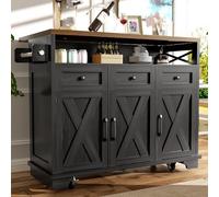 LINKHOO Ilot de Cuisine Moderne, Armoire de Cuisine, Chariot de Repas sur roulettes, avec Espace de Rangement Multifonctionnel et Porte-Serviettes, cloisons Amovibles, 118×43×98cm, Noir