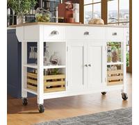 LINKHOO Ilot de Cuisine Moderne, Armoire de Cuisine, Chariot de Salle à Manger, Bois veiné Table de Salle à Manger multifonctionnelle avec Panier de Rangement en pin, 120×45×90cm, Blanc