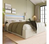 LINKHOO lit à Rangement hydraulique Double, avec Bande Lumineuse LED, 160x200cm etfonctionnel, Blanc(avec télécommande)