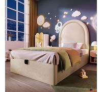 LINKHOO lit bébé rembourré Simple à Motif Cosmique, pour garçons et Filles,sans Matelas, PU, 90 x 200 cm, Beige