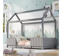 LINKHOO lit cabane bébé, en Bois Polyvalent, pour garçons et Filles, avec Protection Contre Les Chutes et sommier à Lattes(sans Matelas), 90x200 cm, Gris