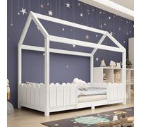 LINKHOO lit cabane bébé, en Bois Polyvalent, pour garçons et Filles, avec Protection Contre Les Chutes et sommier à Lattes(sans Matelas), 90x200 cm, Blanc