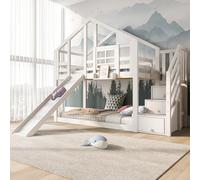 LINKHOO lit d’Enfant cabane dans Les Arbres, lit superposé en Construction de fenêtre, avec Protection Contre Les glissières et Les Chutes, 2X sommier à Lattes (sans Matelas),90 x 200 cm, Blanc