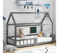 LINKHOO lit d’Enfant cabane, pour Chambre d’Enfant INCL. Lattes Protector à Lattes, en Bois de pin(sans Matelas), 90 x 200 cm, Gris
