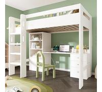 LINKHOO lit d’Enfant Lit Mezzanine avec Bureau USB-C, Armoire et classeur, Lit Jeune Lit Simple avec escalier et sommier à Lattes, Espace de Rangement,90×200, sans Matelas