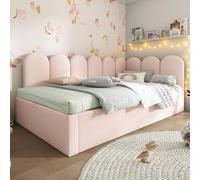 LINKHOO lit de Jour rembourré (90x200cm), canapé-lit de Jour avec lit gigogne(90x190 cm), pour bébé, avec sommier à Lattes, en Velours, sans Matelas, Rose