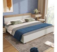 LINKHOO lit Double en Bois, lit Flottant avec tête de lit et sommier à Lattes, Set en chêne Sonoma,205x164x90,5 cm, Blanc(sans Matelas)