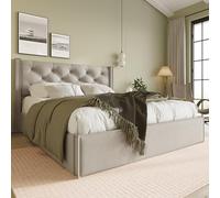 LINKHOO lit Double hydraulique, rembourré 140x200cm,avec Cadre en métal sommier à Lattes, Cadre de lit Moderne avec Espace de Rangement, Coton, Gris Clair