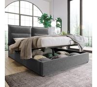 LINKHOO lit Double hydraulique, rembourré 140x200cm, tête de lit réglable, avec Cadre en métal, Velours, avec Espace de Rangement, Gris (sans Matelas)