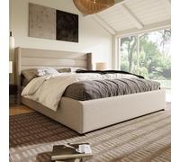 LINKHOO lit Double, lit à Lattes en Bois, avec Cadre en métal, Lin, 140x200 cm, Beige