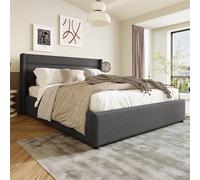 LINKHOO lit Double, lit à Lattes en Bois, avec Cadre en métal, Lin, 160x200 cm, Gris