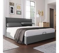 LINKHOO lit rembourré Double, avec appuie-tête réglables et Rangement, Cadre de lit en Lin, 180x200 avec sommier à Lattes (sans Matelas)