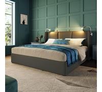 LINKHOO lit rembourré Double, boîte de Rangement, Lampe de Lecture, avec Fonction de Charge USB, PU lit pour Jeunes, avec sommier à Lattes (sans Matelas), 140x200