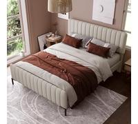 LINKHOO lit rembourré Double, Cadre de lit avec sommier à Lattes et tête de lit réglable,pour Chambre à Coucher, 180 x 200 cm, Gris-Beige