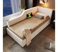 LINKHOO lit rembourré méridienne, avec Rangement hydraulique, Fonction de Lecture et Fonction de Charge USB-C, Cadre de lit pour Enfants avec sommier à Lattes en Bois, Velours, 90x190 cm, Beige