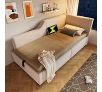 LINKHOO lit rembourré méridienne, avec Rangement hydraulique, Fonction de Lecture et Fonction de Charge USB-C, Cadre de lit pour Enfants avec sommier à Lattes en Bois, Velours, 90x200 cm,Beige