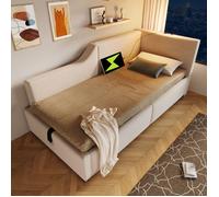 LINKHOO lit rembourré méridienne,cadre de lit pour enfants avec sommier à lattes en bois, velours, 90x190 cm, beige