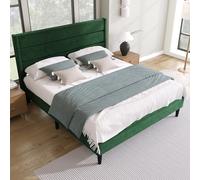 LINKHOO lit rembourré Rembourr Double, Cadre de lit avec sommier à Lattes et tête de lit, revêtement Textile en Velours, 140 x 200 cm, Vert