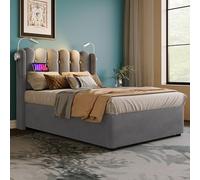 LINKHOO lit rembourré Simple, Lampe de Lecture avec tête de lit de Charge, Cadre de lit de Rangement, avec sommier à Lattes, en Velours(sans Matelas), 90x200 cm, Gris