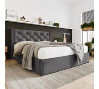 LINKHOO lit Simple hydraulique rembourré,Lit avec Cadre en métal Sommier à Lattes, Cadre de lit Moderne avec Espace de Rangement, Coton,140x200 cm, Gris