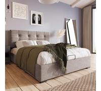 LINKHOO lit Simple hydraulique rembourré, tête de lit réglable, avec Cadre en métal, sommier à Lattes, avec Espace de Rangement, Velours, 90x200cm, Gris Clair