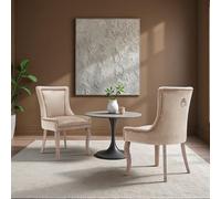 LINKHOO, Lot de 2 chaises de Salle à Manger, Assise en Velours Pieds avec en Bois Massif, haise rembourrée avec Garniture à tête de Clou, idéales pour Le Salon ou la réception, Beige (Beige-2 Pièces)