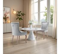 LINKHOO, Lot de 2 chaises de Salle à Manger, Assise en Velours Pieds avec en Bois Massif, haise rembourrée avec Garniture à tête de Clou, idéales pour Le Salon ou la réception, Gris (Gris-2 Pièces)