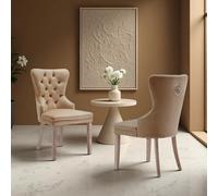 LINKHOO Lot de 2 chaises de Salle à Manger, Assise en Velours Pieds avec en Bois Massif, rembourrées, avec heurtoir décoratif au Dos et Clous tapissiers, idéales pour Le Salon ou la réception