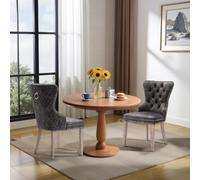 LINKHOO Lot de 2 chaises de Salle à Manger, Assise en Velours Pieds avec en Bois Massif, rembourrées, avec heurtoir décoratif au Dos et Clous tapissiers, idéales pour Le Salon ou la réception, Gris