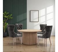 LINKHOO Lot de 4 chaises de Salle à Manger, Assise en Velours Pieds avec en Bois Massif, rembourrées, avec heurtoir décoratif au Dos et Clous tapissiers, idéales pour Le Salon ou la réception, Gris