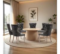 LINKHOO Lot de 6 chaises de Salle à Manger, Assise en Velours Pieds avec en Bois Massif, rembourrées, avec heurtoir décoratif au Dos et Clous tapissiers, idéales pour Le Salon ou la réception, Gris