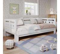 LINKHOO méridienne, lit gigogne, pin Massif, avec 2ème lit et Grille Enroulable en Forme de cœur, 90 * 190cm, Blanc