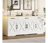 LINKHOO meuble cuisine rangement, Buffet blanc moderne, armoire multifonctionnelle en bois, buffet blanc avec décoration 160*37*75cm