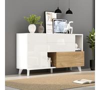 LINKHOO Meuble de Rangement, Buffet Blanc Brillant Couleur Bois d'origine avec Espace de Rangement, Buffet de Salle à Manger avec Espace de Rangement, Armoire de Salon Moderne