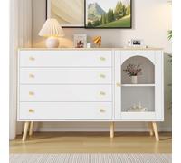 LINKHOO Meuble De Rangement, Commode à tiroirs Blanche, 4 tiroirs Larges Commode, à tiroirs adaptée à la Salle à Manger, la Cuisine, Le Salon, Style Moderne, 40 * 120 * 77,5 cm