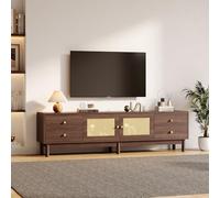 LINKHOO Meuble TV, Aspect Bois foncé, avec Deux Portes en rotin, Quatre tiroirs, Gestion des câbles et charnières hydrauliques, Convient aux téléviseurs jusqu'à 80 Pouces, 180 * 35 * 44 cm, Marron