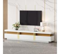 LINKHOO Meuble TV, Aspect marbre, Commode TV, Rois tiroirs et 1 Gestion des câbles, pour téléviseurs jusqu'à 90 Pouces, 200 x 40 x 42 cm,Blanc