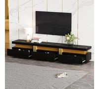 LINKHOO Meuble TV, Aspect marbre, Commode TV, Rois tiroirs et 1 Gestion des câbles, pour téléviseurs jusqu'à 90 Pouces, 200 x 40 x 42 cm,Noir