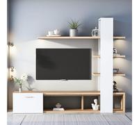 LINKHOO Meuble TV Bibliothèque, Home Armoire Murale de Salon, Ensemble de Meubles de Salon 180 x 33,5 x 151,5 cm, adapté aux téléviseurs de Moins de 60 Pouces, chêne Blanc Moderne Armoire TV