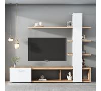 LINKHOO Meuble TV Bibliothèque, Home Armoire Murale de Salon, Ensemble de Meubles de Salon 180 x 33,5 x 151,5 cm, adapté aux téléviseurs de Moins de 60 Pouces, chêne Blanc Moderne Armoire TV