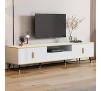 LINKHOO Meuble TV Blanc, Armoire TV Basse Moderne, Aspect marbre, Panneau TV, Commode TV, 200 x 40 x 46 cm - Convient pour Les téléviseurs jusqu'à 90 Pouces, Deux Portes, Un tiroir