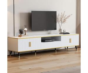 LINKHOO Meuble TV Blanc, Armoire TV Basse Moderne, Aspect marbre, Panneau TV, Commode TV, 200 x 40 x 46 cm - Convient pour Les téléviseurs jusqu'à 90 Pouces, Deux Portes, Un tiroir